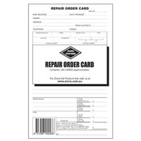 8x5 Repair Order Card Zions ROC - pack 250 Size: 125mm x 205mm White card, printed two sides. #Z-ROC 38021