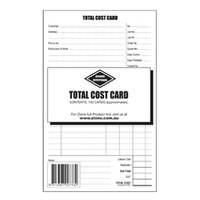 8x5 Record Card Zions Total Cost Card TCC Pack 100 for electricians, plumbers, contractors, and tradies in general etc