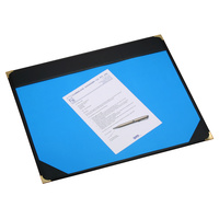 Desk Mat Blotting Sheet blue Clear Cover Stitched + Gold Corners 487x610mm Black OM1012 Cumberland