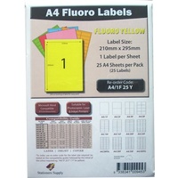 Labels  1up Laser Inkjet Copier Fluoro Yellow 1 Per Sheet Pack 25