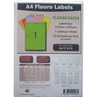 Labels  1up Laser Inkjet Copier Fluoro Green 1 Per Sheet Stationers Supply Pack 25
