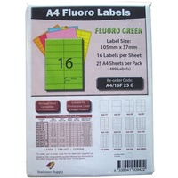 Labels 16up Laser Inkjet Copier A416F25G Fluoro Green Stationers Supply Pack 25