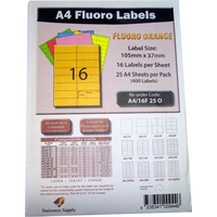 Labels 16up Laser Inkjet Copier A416F25O Fluoro Orange Stationers Supply Pack 25
