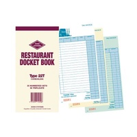 Restaurant Docket Book Triplicate Carbonless EL Type 22T Zions