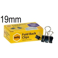  Foldback Clips 19mm box 12 Marbig 87070 Standard Office 