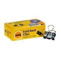  Foldback Clips 15mm box 12 Marbig 87075 Standard Office 