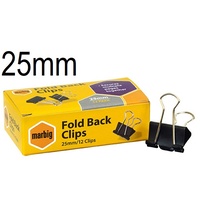  Foldback Clips 25mm box 12 Marbig 87065 Standard Office 