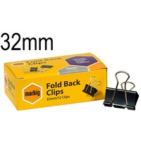  Foldback Clips 32mm box 12 Marbig 87060 Standard Office 