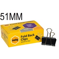  Foldback Clips 50mm box 12 Marbig 87050 Standard Office