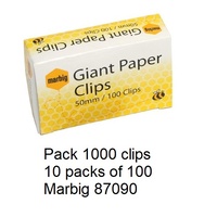  Paper Clip Round 50mm box 1000 Giant Marbig 87090 (10 packs of 100)
