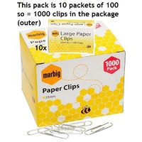  Paper Clip Round 32mm Metal box 1000 Marbig 87085 large (10PACKS 100)
