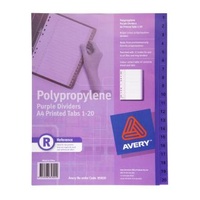 Dividers Avery Polyprop Purple 1 To 20 Tabs 85820  * we may have stock + obsolete item- call first 1300659870