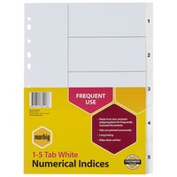 Dividers A4  5 Tab PP 1 to 5 35101 White Marbig Indices 