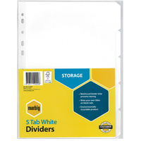 Dividers A4  5 tab Manilla White 37300F reinforced strip Marbig 