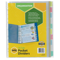 Dividers A4 10 Tab Pocket PP Insertable 35081 Marbig