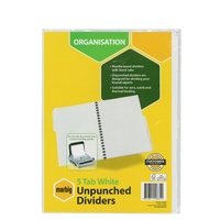 Dividers A4  5 Tab Manilla unpunched White 37305F set Marbig no holes