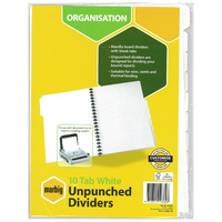 Dividers A4 10 tab unpunched White Marbig 37405F Manilla 