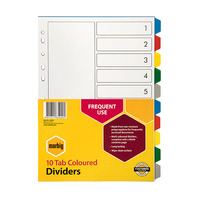 Dividers  A4 10 tab PP Multi coloured 35020 Marbig
