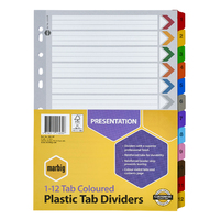 Dividers Marbig Plastic Tab Coloured Dividers A4 Board 1-12 Reinforced Tab 35019 - set 12 