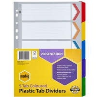 Dividers A4 5 tab manilla Plastic Tab Reinforced 35011 set 5 Marbig 