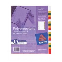 Dividers A4 Avery Polyprop 20 Plain Tabs Coloured L7411/20 85624 limited stock, obsolete item