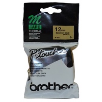 M831 12x8m Black on Gold Non Laminated Metallic - Brother P Touch Tape 