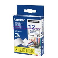 Brother TZe233 12mm x 8m Laminated Blue On White Brother TZ-233 P-Touch - each 
