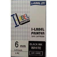 Labeller tape Casio  6mm BLACK on White 8 metre Casio XR6WE - each 