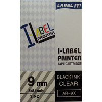 Labeller tape Casio  9mm Black on Clear 8 metre Casio XR9X - each 