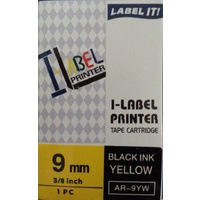 Labeller tape Casio  9mm BLACK on YELLOW 8 metre Casio XR9YW - each 
