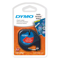 Dymo LetraTag Plastic 12mm Tape Cosmic Red on Black Dymo SD91203 