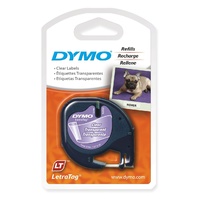 Dymo LetraTag Plastic 12mm Tape Black on Clear SD12267