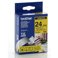 Brother TZe651 24mm x 8m BLACK on YELLOW TZ-651 P-Touch - each 