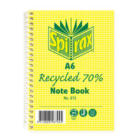 Notebook A6 Spiral 100 Page Spirax 813 pack 5 70 percent Recycled 