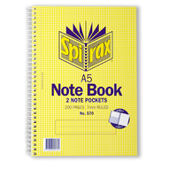 Notebook A5 Spiral 200 page side open Spirax 570 - pack 5 56570 Includes 2 note pockets