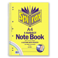 Notebook A4 5 Subject 250 page with Lecture note pockets pack 5 Spirax 596C 56596C Coloured Pages