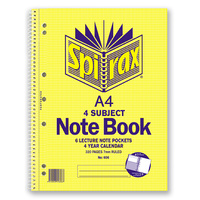 Notebook A4 4 Subject 320 page pack 5 Spirax 606 # 56606