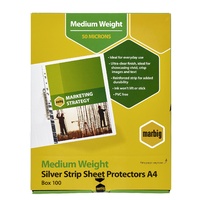 Sheet Protector A4  50 Micron box 100 Silver Strip Marbig 25101 