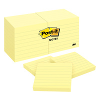 Post It Note  76x76mm x12 LINED 630SS Yellow 3M Canary with ruled lines 70007031290