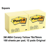  Post It Note  76x 76 x12 654 pack 12 Canary Yellow Original Pastel #XP006000176