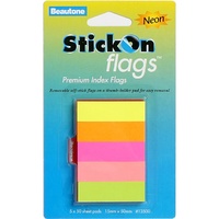 Stick On Flags 15x50mm 5 Pads x50 Sheets Neon Assorted Beautone 13500