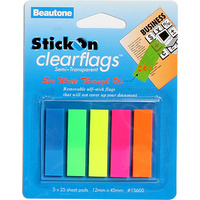 Stick On Flags 12x45mm 5 Pads x25 Sheets Assorted Beautone 15600