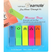 Stick On Flags Printed Arrows 12x45mm 5 Pads x25 Sheets Neon Assorted Beautone 15632