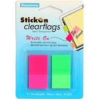 Stick On Flags 25x45mm 2 Pads x25 Sheets Magenta Lime 15605 Semi transparent film Beautone