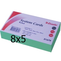 8x5 Cards Ruled green - pack 100 System Cards 8x5 inch or 125x200mm