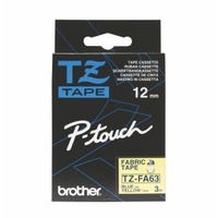 Brother P Touch Tape TZFA63 12mm x 3M Fabric Iron On Tape Blue on Yellow