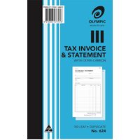 Invoice Statement Book  8x5 #624 Duplicate Carbon paper 200x125mm - sold each Olympic 140872  #142802