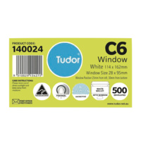 Envelope 114x162 C6 [WF4] [PrS] [Sec] Box 500 Windowface Crystal Tudor 140024 Window Position 4 white secure