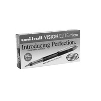 Pens Uniball UB205 Vision Elite Micro 0.5mm Liquid Ink Rollerball Blue Black box 12 UB205BLBK