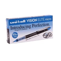 Pens Uniball UB205 Vision Elite Micro 0.5mm Liquid Ink Rollerball Blue box 12 UB205BL